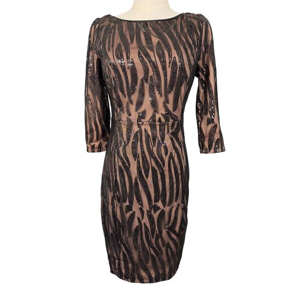 NIKIBIKI Black Sequin Mesh Bodycon Dress Womens Size M Holiday Party Cocktail